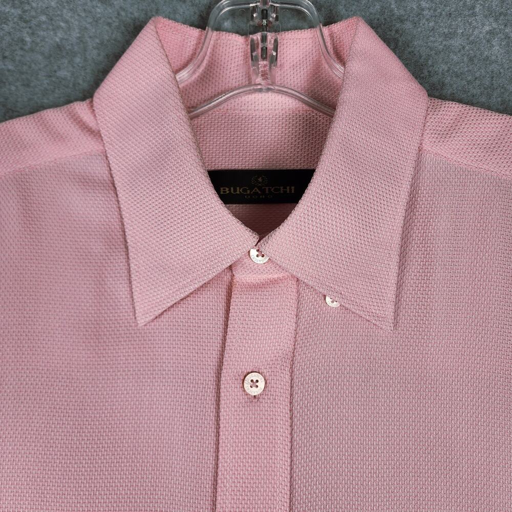 Bugatchi Uomo Men's Short Sleeve Shirt Pink Button Up Large